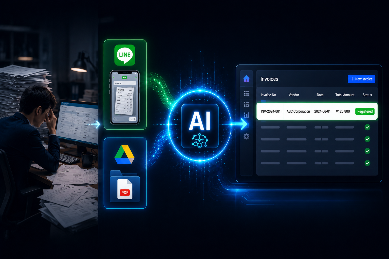 AI Invoice Processing — Auto-Extract from LINE or Google Drive